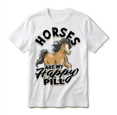Horses Are My Happy Pill - Horse Unisex T-Shirt - White