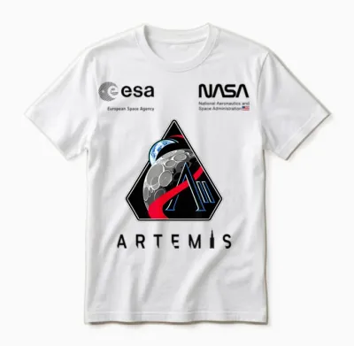 Nasa Artemis Ii Mission Patch Worm Und Esa Logo Unisex T-Shirt - White
