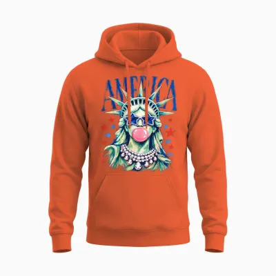 Brushstroke Statue of Liberty Blowing Bubble Gum 4th of July Unisex Hoodie - Orange