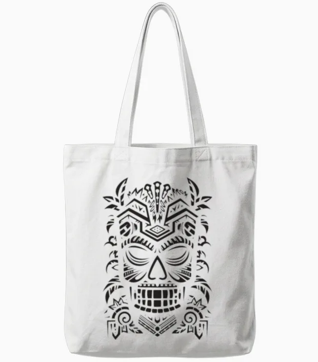 Tribal Tiki Mask Tote Bags in White