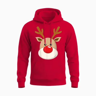 Cute Reindeer Rudolph Red Nose Christmas Antlers Unisex Hoodie - Red