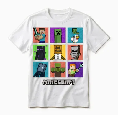 Minecraft Group Shot Colored Box Up Unisex T-Shirt - White