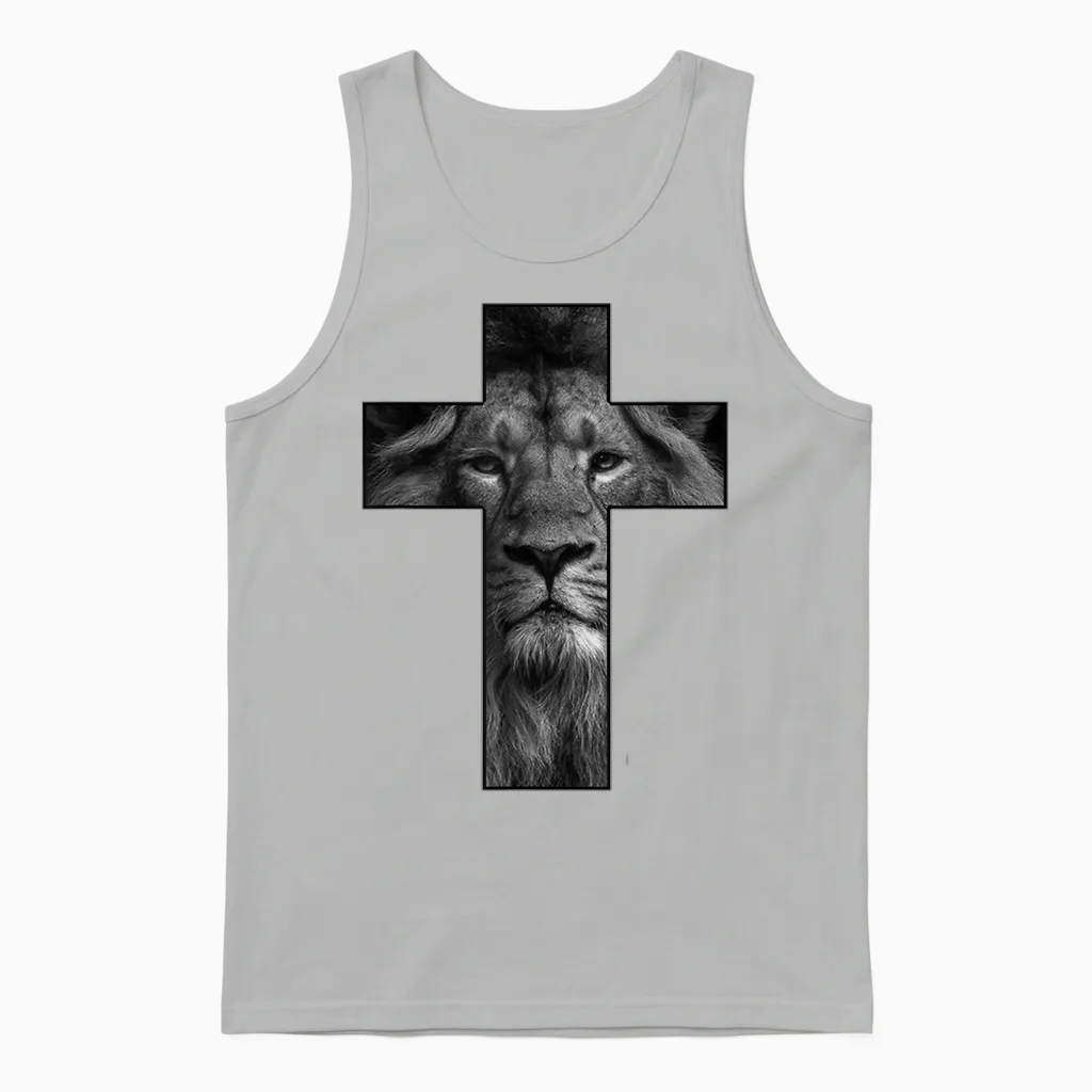 T-Shirt « Faith in God » Avec Motif Tête De Lion Et Croix De Jésus Unisex Tank Top in Ash