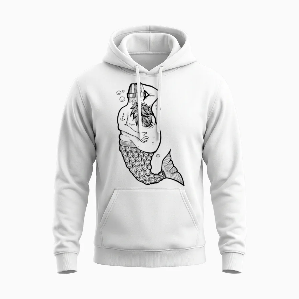 Mermaid Man, Anchor, Beard Unisex Hoodie in White