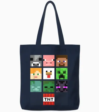 Minecraft Group Shot Faces Collage Tote Bags - Navy