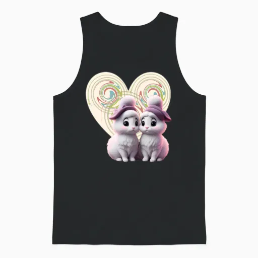 Rabbit in Heart Unisex Tank Top in Black