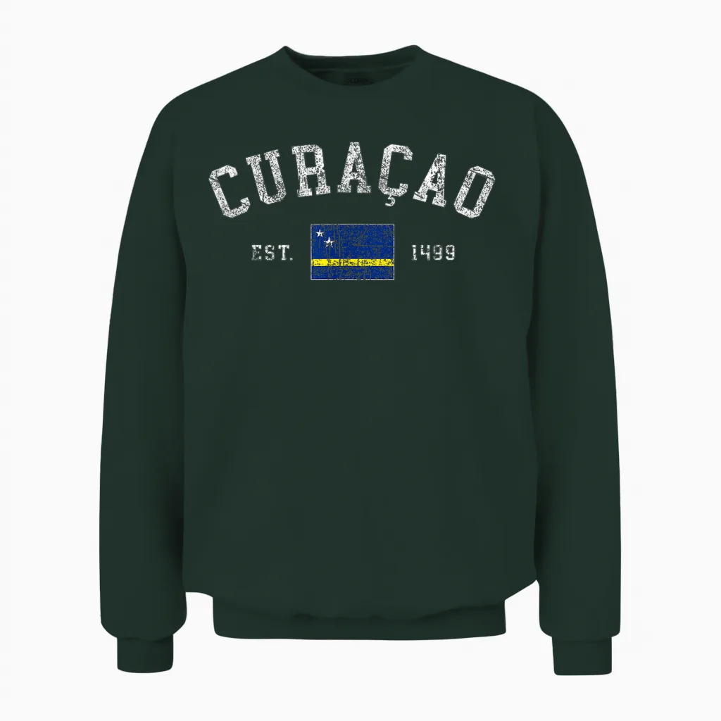Curacao-Flagge Est 1499 Vintage-Urlaubs-Souvenir Für Herren Unisex Sweatshirt in Forest