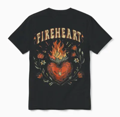 Vintage Fire-Heart Unisex T-Shirt - Black
