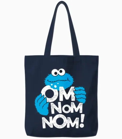 Sesame Street Cookie Monster Om Nom Nom Tote Bags in Navy