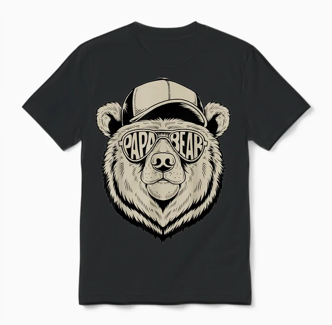Vatertagsgeschenk Papa Bär Papa Bear T-Shirt Vatertag Herren Väter Casual Fun Schwarz Small Eu 16-16.5 Crew-Ausschnitt Klassisch Halbarm Pull-On Polyester 100% Atmungsaktiv Cartoon Bär Unisex T-Shirt in Black