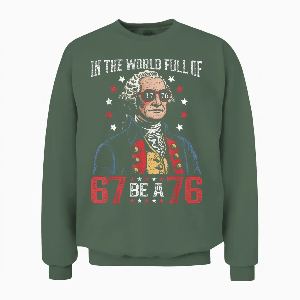 In the World Full of 67 to Be a 76 George Washington 67 Meme Unisex Sweatshirt in Military Green
