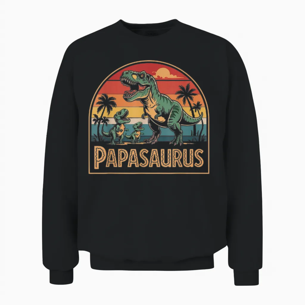 Herren Papasaurus T-Rex Dinosaurier Papa Und Vater Mit 2 Kindern Unisex Sweatshirt in Black