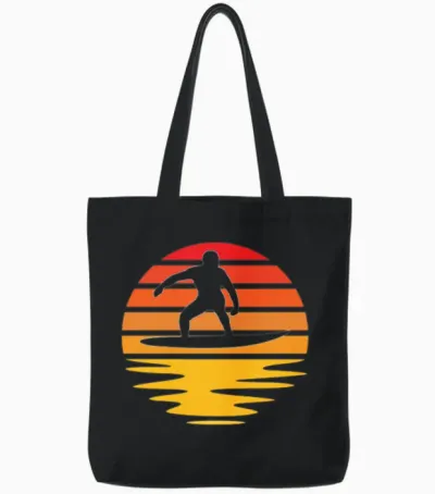 Surfing Retro Tote Bags - Black