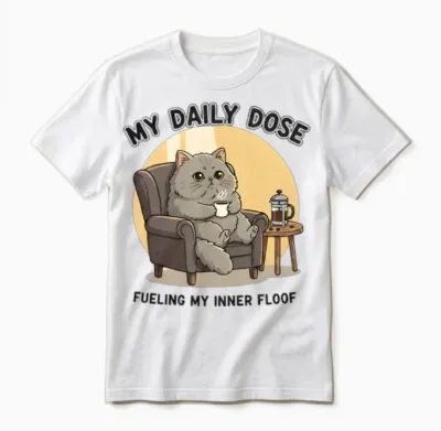 Designfunny Coffee Cat - My Daily Dose Unisex T-Shirt - White