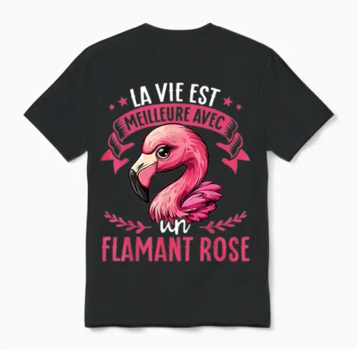 Je M'en Fous Je Suis Un Flamingo - Flamingo Cute T-Shirt, Black, S Unisex T-Shirt in Black