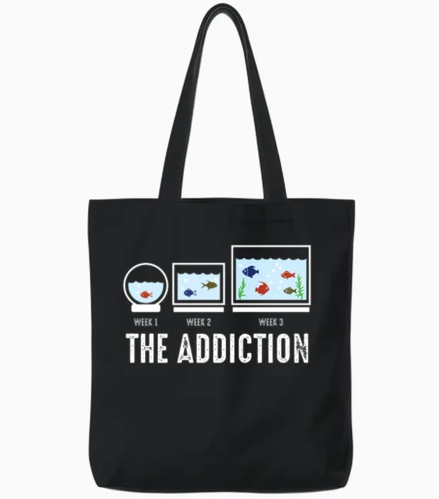 Aquarium Fun Aquarist Tank Addiction Fish Keeping Tote Bags in Black