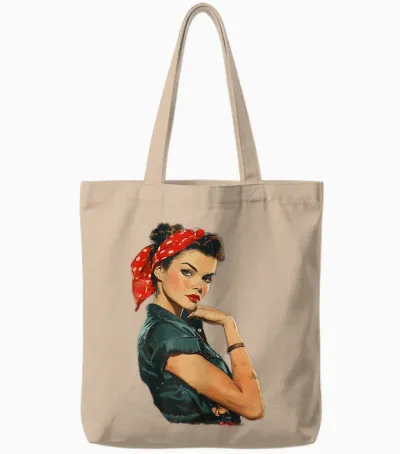 Retro Rosie Rockabilly T-Shirt, White Tote Bags - Natural