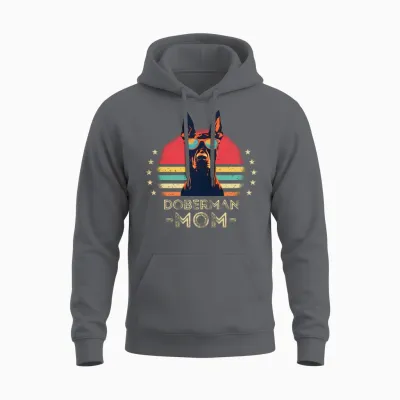 Doberman with Sunglasses Retro Unisex Hoodie - Charcoal