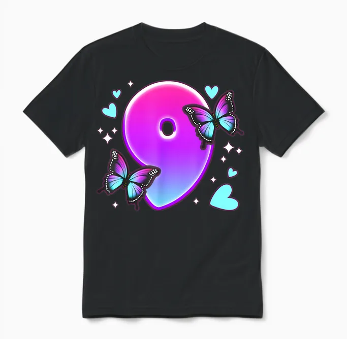 Geburtstag Mädchen 9 Jahre, Schmetterlinge Und Nummer 9 Unisex T-Shirt in Black