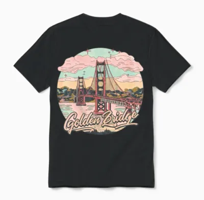 Golden Gate Bridge Retro Pastel Colors Unisex T-Shirt - Black