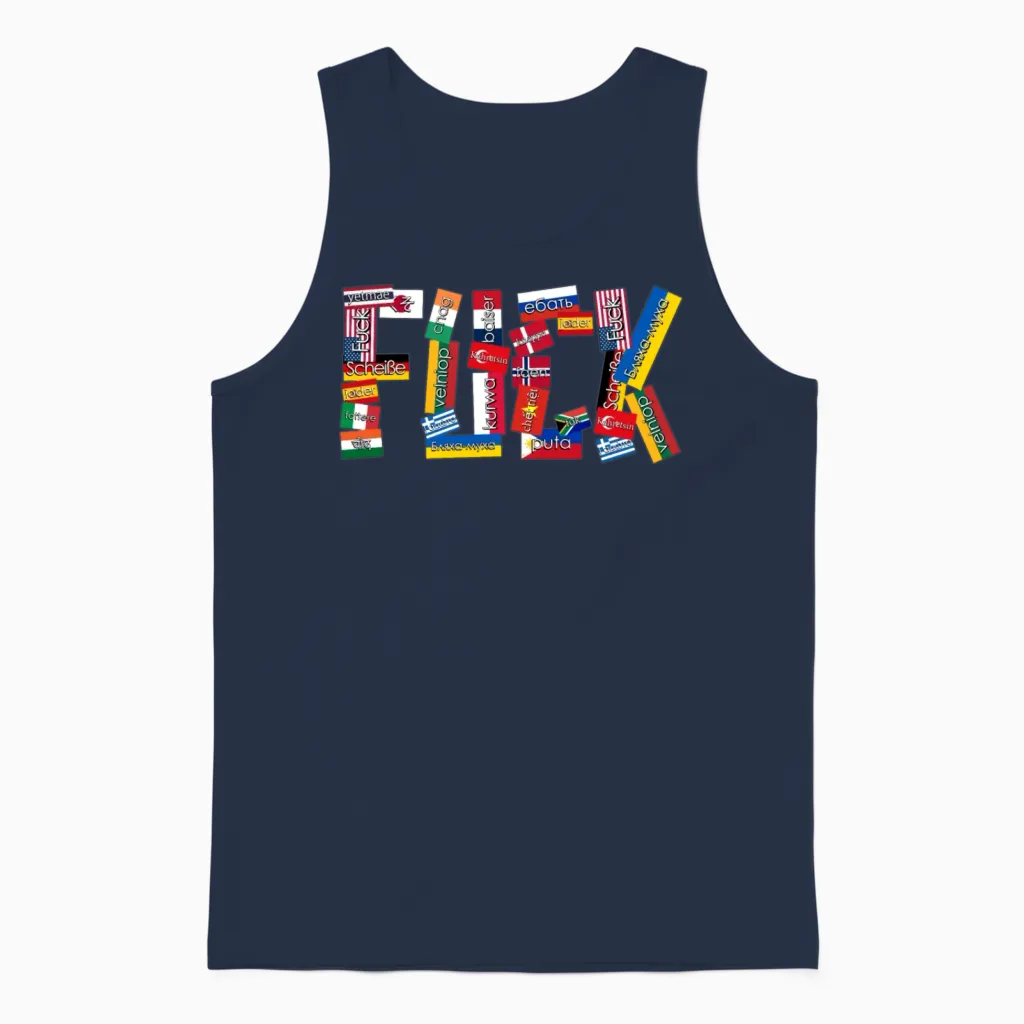 Grumpy International Curse Words Unisex Tank Top in Navy