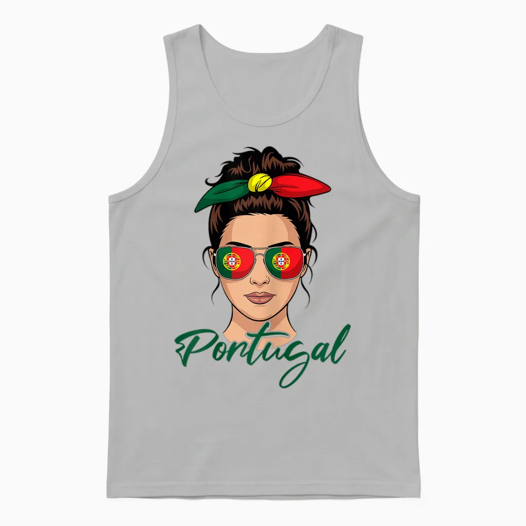 Portuguese Girl Woman Portugal Flag T-Shirt, Black, S Unisex Tank Top in Ash