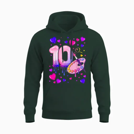 10th Birthday Girl 10 Years Painting Number 10 T-Shirt, Black Unisex Hoodie - Forest
