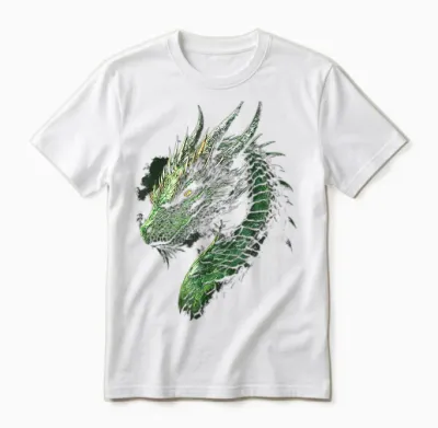 Green Dragon Mythical Illustration Green Dragon T-Shirt, Black Unisex T-Shirt - White