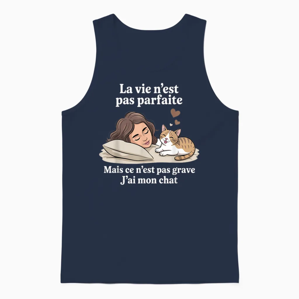 Life Is Not Perfect but Luckily I Have My Cat Unisex Tank Top in Navy