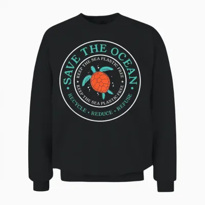 Save the Ocean Lovely Earth Day Sea Kunststoffstrohhalm Frei Unisex Sweatshirt - Black