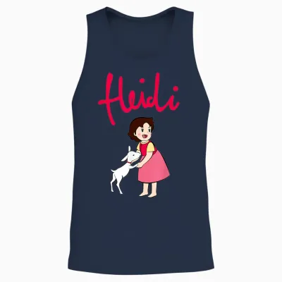 Heidi with Goat Cute with Logo Pink Cartoon Tv Series T-Shirt, Black Unisex Tank Top - Navy