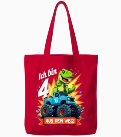 Kinder Ich Bin 4 Dinosaurier Monstertruck Kindergeburtstag Tote Bags - Red