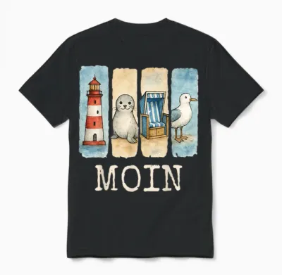 Moin Lighthouse Seal Beach Chair Seagull Unisex T-Shirt - Black