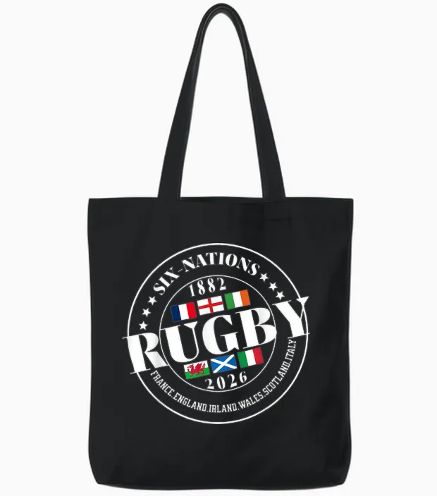 Six Nations Rugby 6 Nation's Rugbyman Supporter Fan Tote Bags in Black
