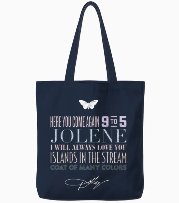 Dolly Parton Greatest Hits Tote Bags in Navy