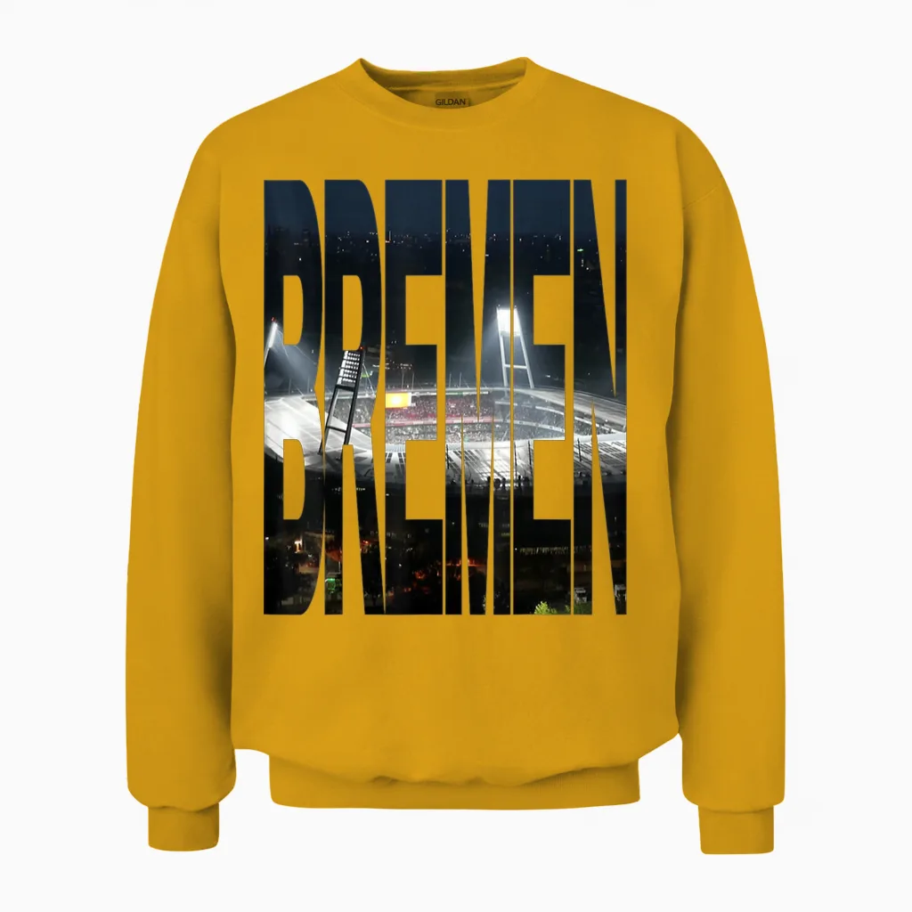 Bremen Weserstadion Bei Nacht T-Shirt, Black, S Unisex Sweatshirt in Gold