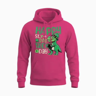 Happy St Pat T-Rex Day Dinosaur St Patricks Day Boys Unisex Hoodie - Heliconia