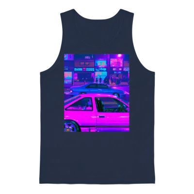 Vaporwave Car Synthwave City Unisex Tank Top - Navy
