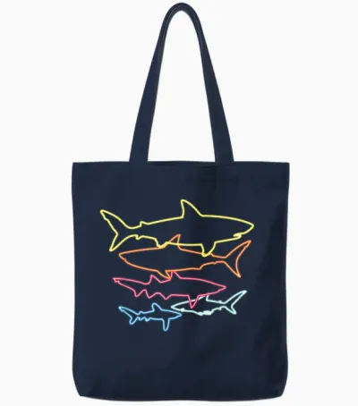 Retro 80s Shark Clothes Shark Party Kids Women Men Sharks Tote Bags - Navy