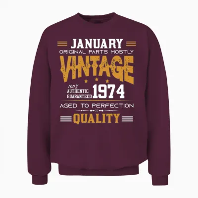 Vintage Aged to Perfection January 1974 Unisex Sweatshirt - Maroon