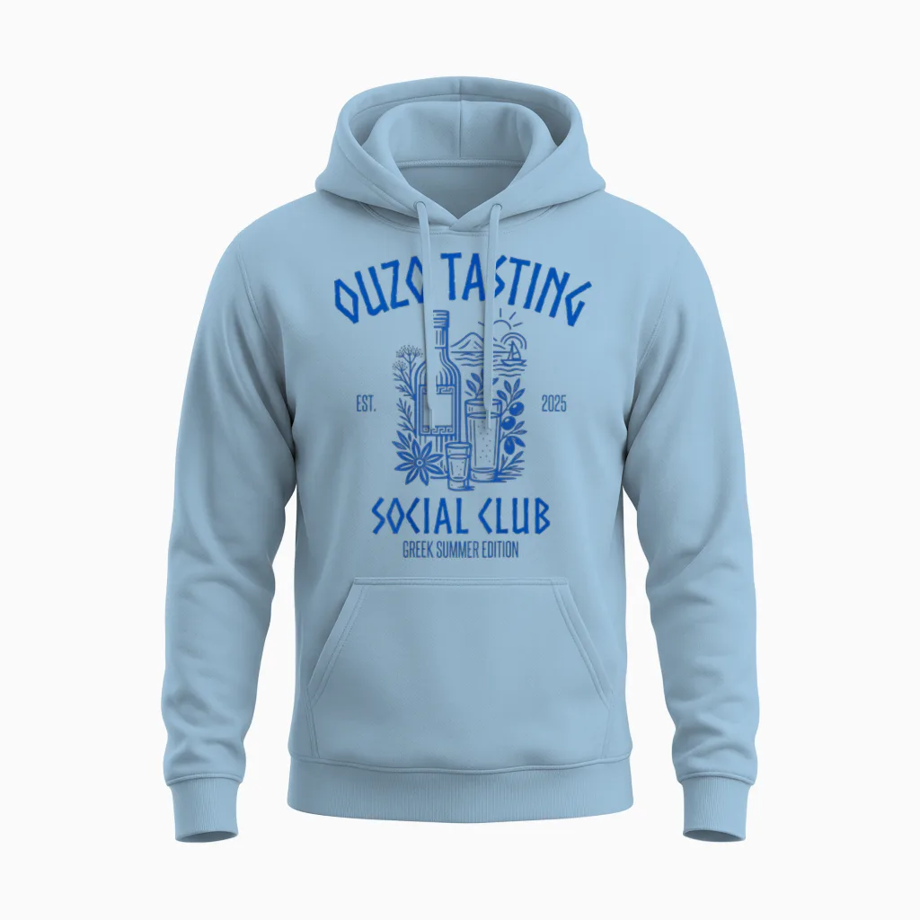 Ouzo Tasting Social Club | Raki Anis Schnapps Greece Unisex Hoodie in Light Blue