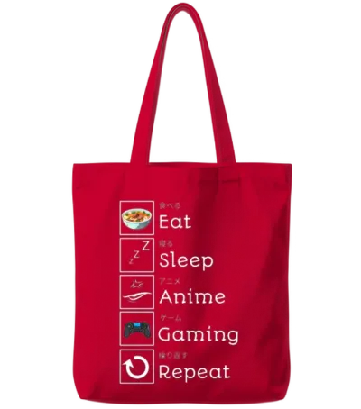 Eat, Sleep, Anime, Gaming, Repeat Tote Bags - Red