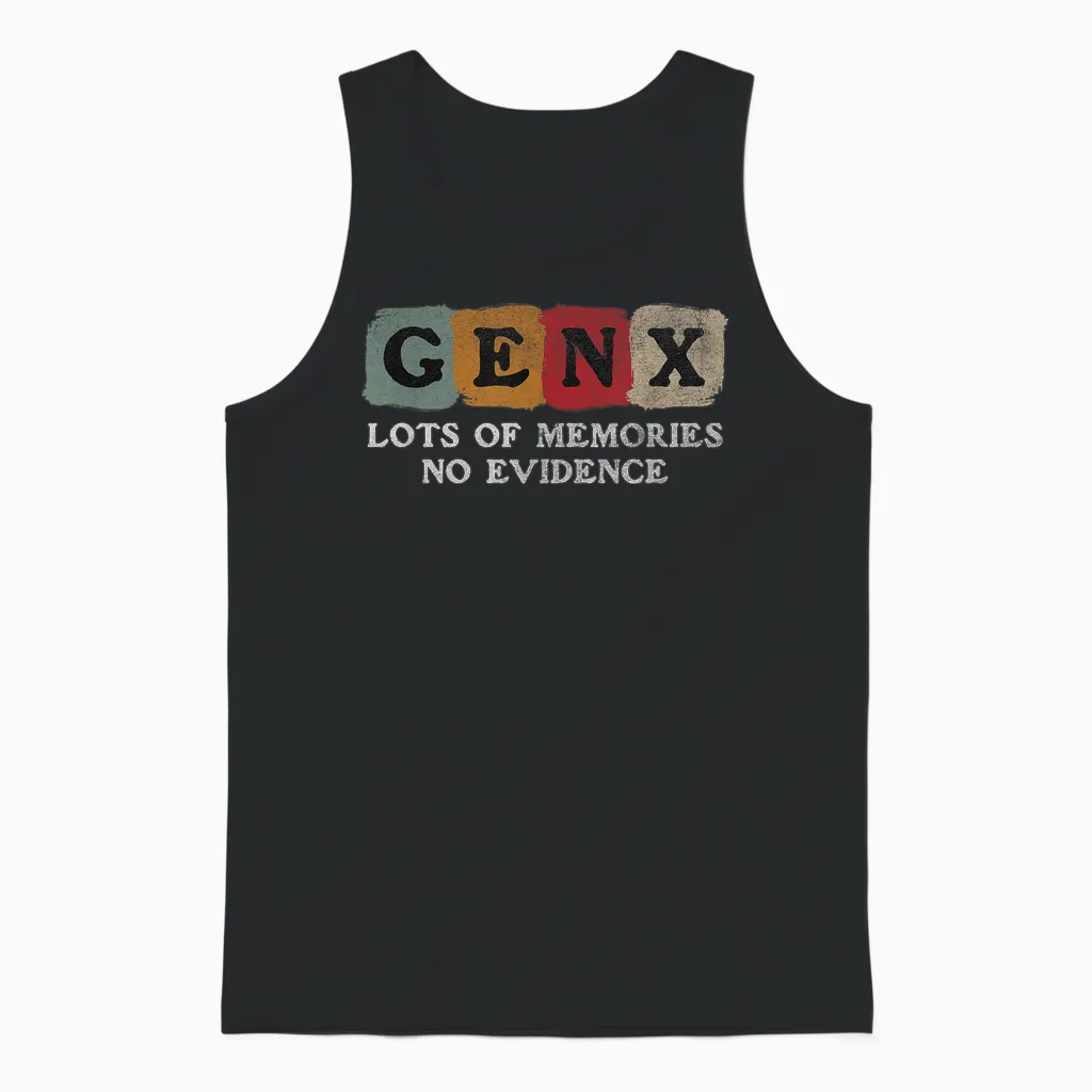 Vintage Generation X - Gen X Lots of Memories No Evidence Unisex Tank Top in Black