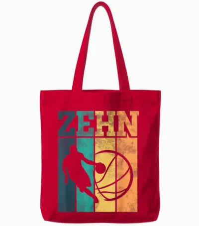Children's Birthday 10 Years 10th Birthday Basketball T-Shirt, Black Tote Bags - Red