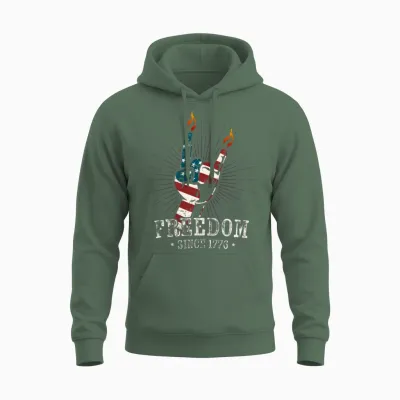 Cool Usa 4th July Freedom Devil Horns Metal Fork Unisex Hoodie - Military Green