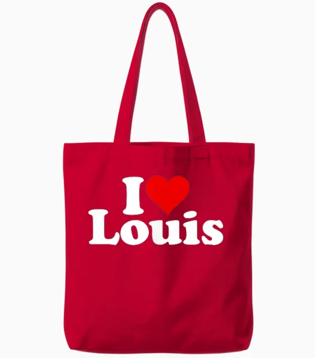 I Love Heart Louis Name on a T-Shirt T-Shirt, Black Tote Bags in Red