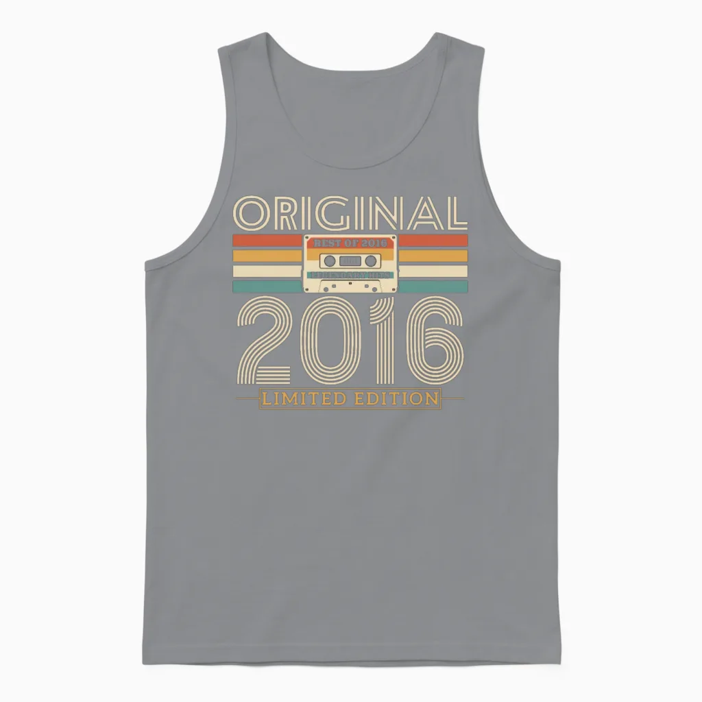 Retro 2016 Birthday Unisex Tank Top in Sport Grey