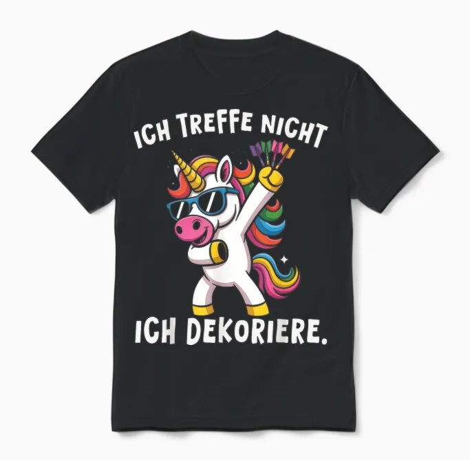 Dart Einhorn Ich Treffe Nicht Ich Dekoriere Lustiger Spruch Unisex T-Shirt in Black