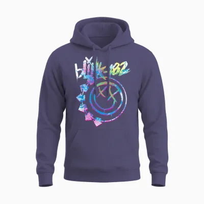 Blink 182 Colourful Inset Rock Music by Rock Off Unisex Hoodie - Heather Sport Dark Navy