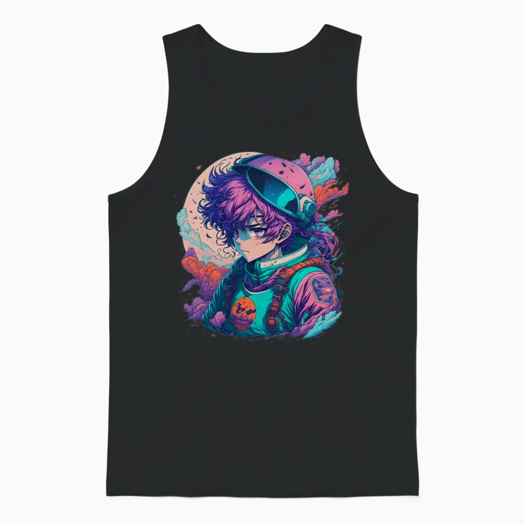 Anime Retro Kawaii Girl Unisex Tank Top in Black